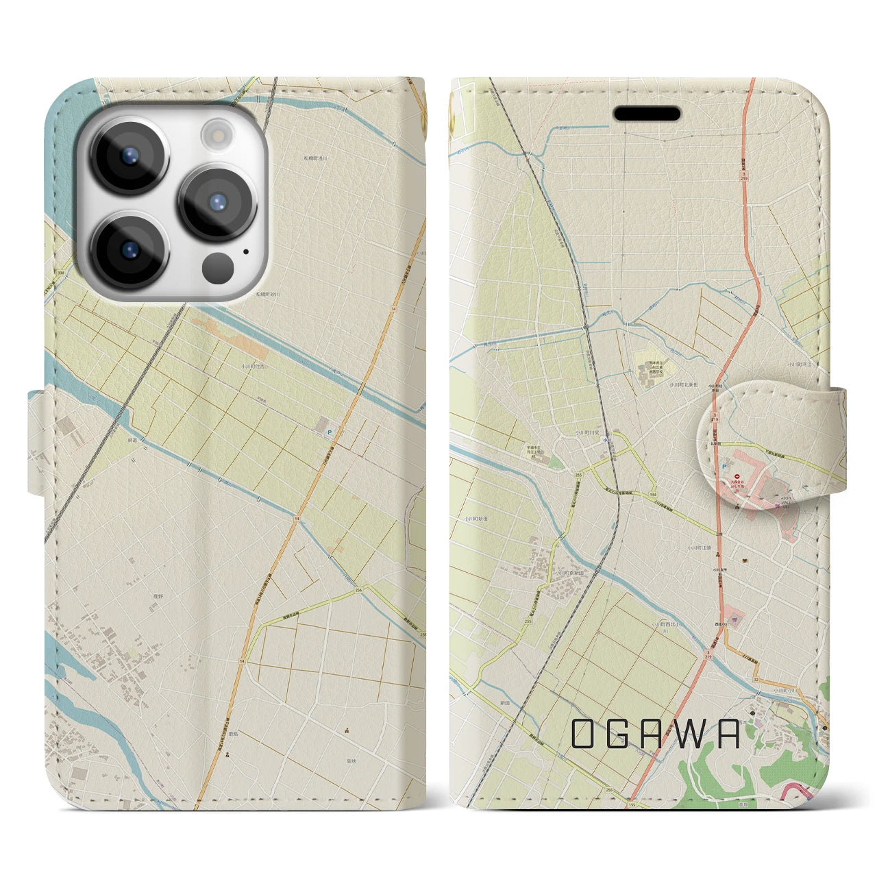 【小川(熊本県)】地図柄iPhoneケース(手帳タイプ)