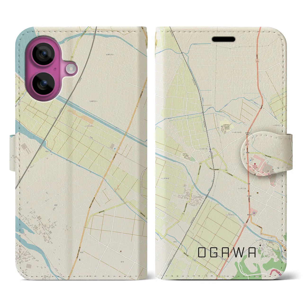 【小川(熊本県)】地図柄iPhoneケース(手帳タイプ)