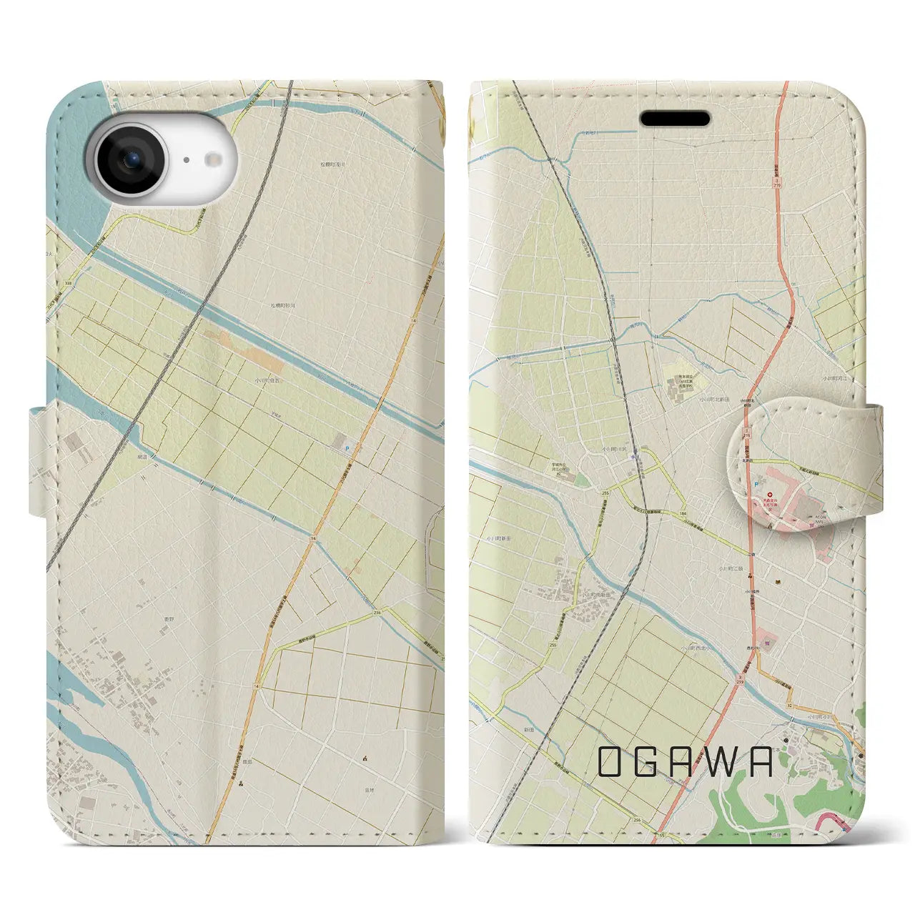 【小川(熊本県)】地図柄iPhoneケース(手帳タイプ)