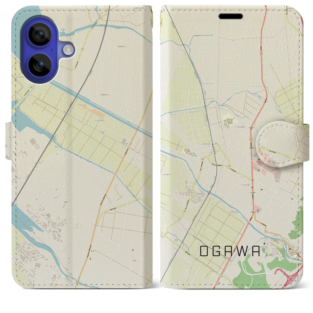 【小川(熊本県)】地図柄iPhoneケース(手帳タイプ)ナチュラル・iPhone 16 Pro Max 用