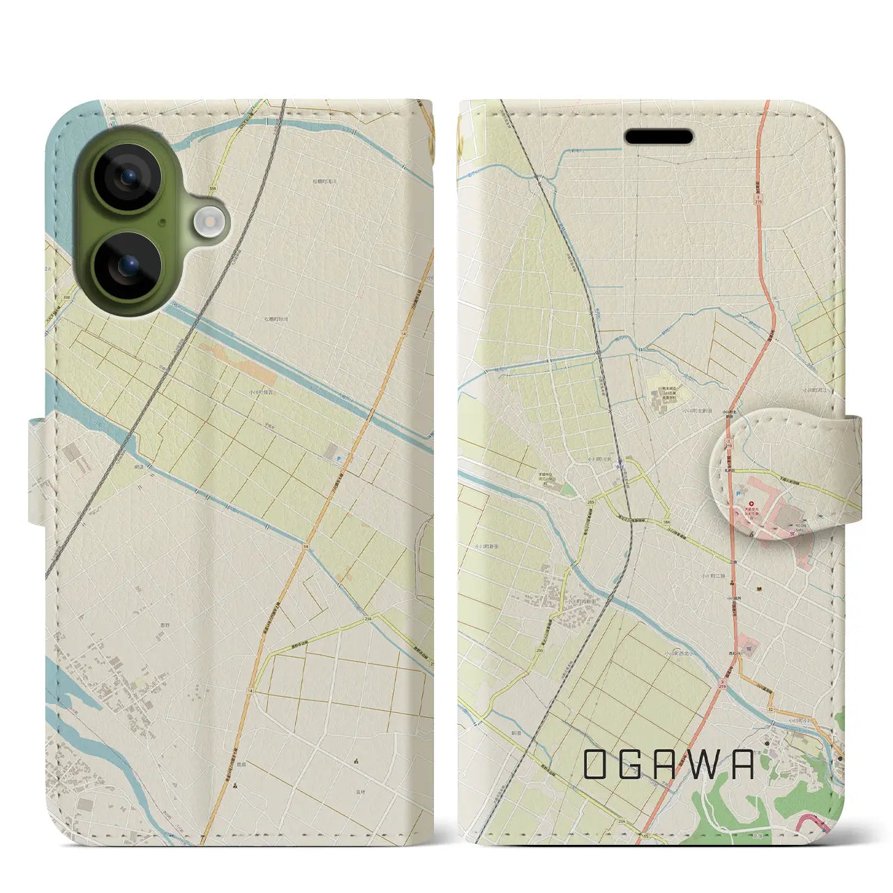 【小川(熊本県)】地図柄iPhoneケース(手帳タイプ)