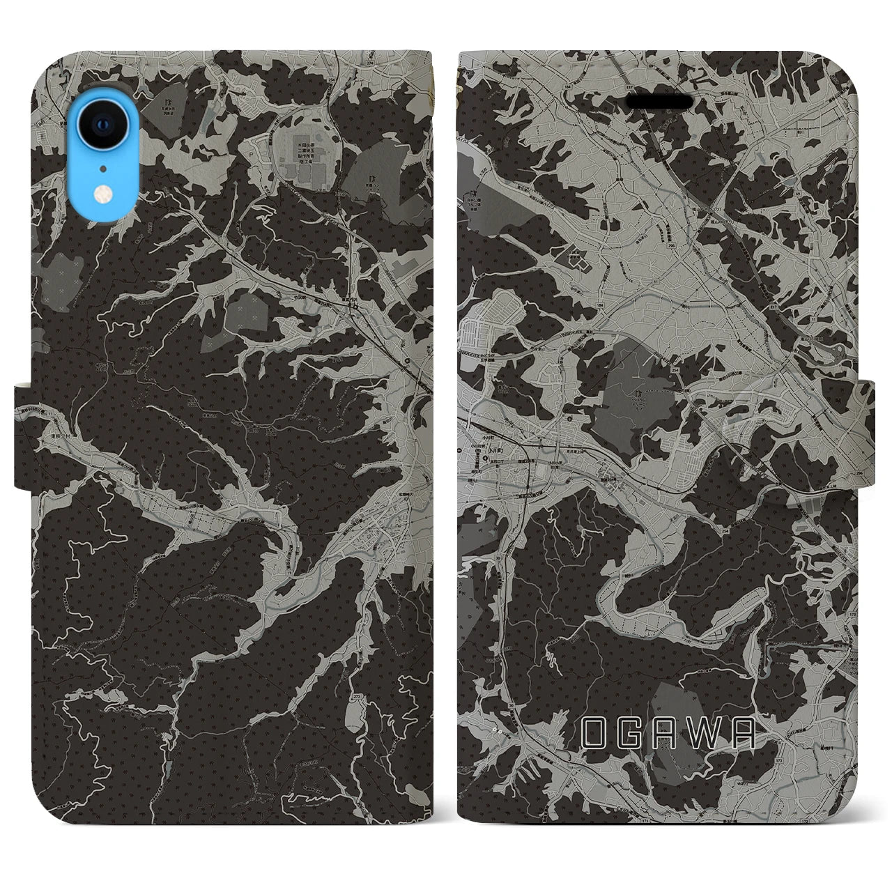 【小川(埼玉県)】地図柄iPhoneケース(手帳タイプ)モノトーン・iPhone XR 用