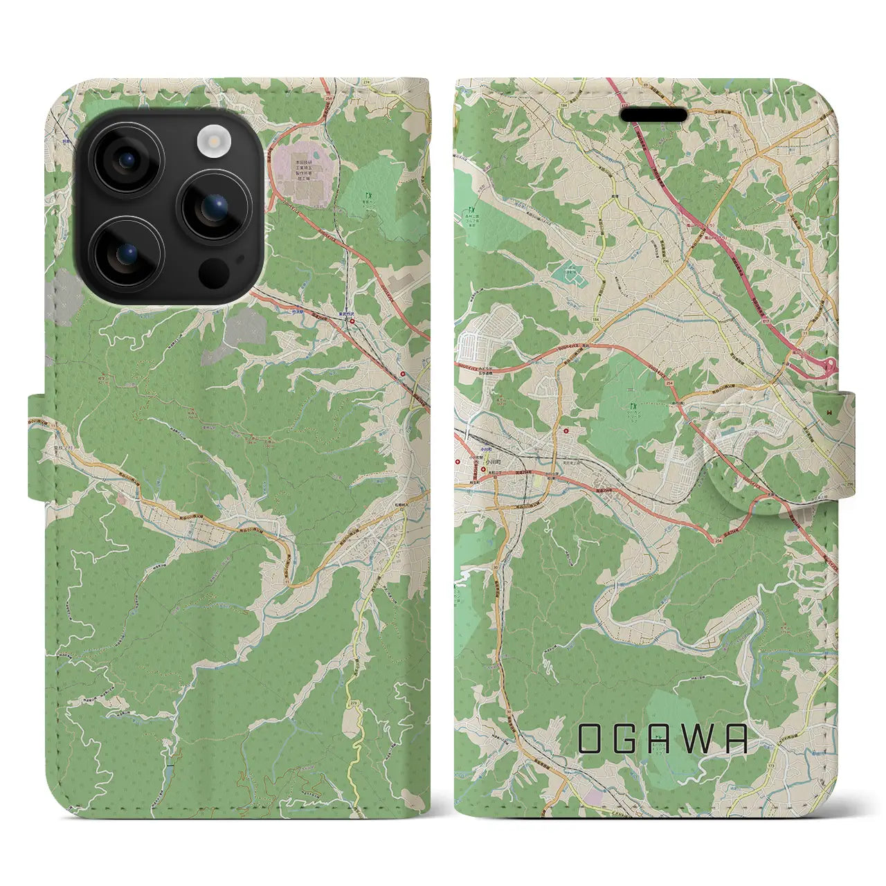【小川(埼玉県)】地図柄iPhoneケース(手帳タイプ)ナチュラル・iPhone 16 用