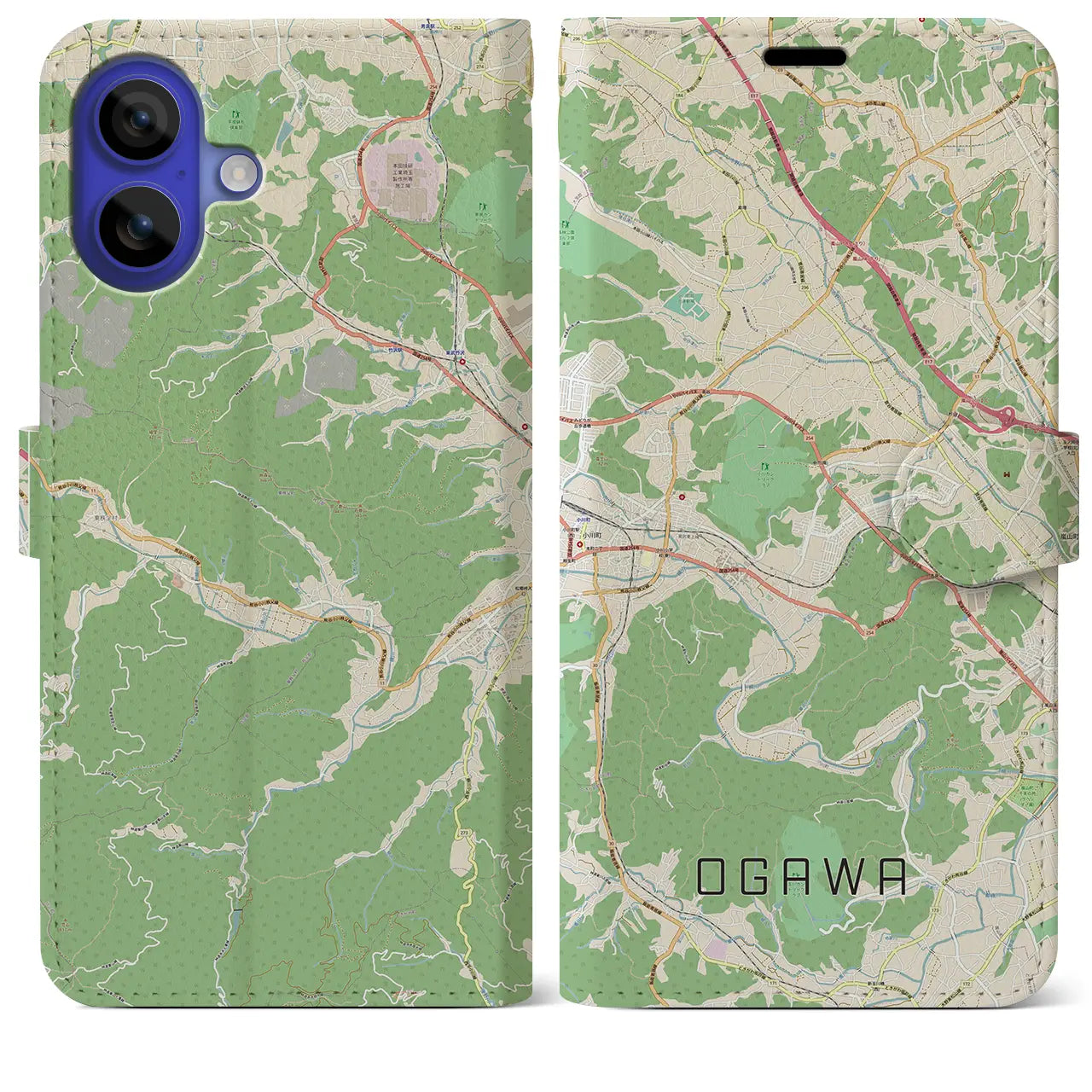 【小川(埼玉県)】地図柄iPhoneケース(手帳タイプ)ナチュラル・iPhone 16 Pro Max 用