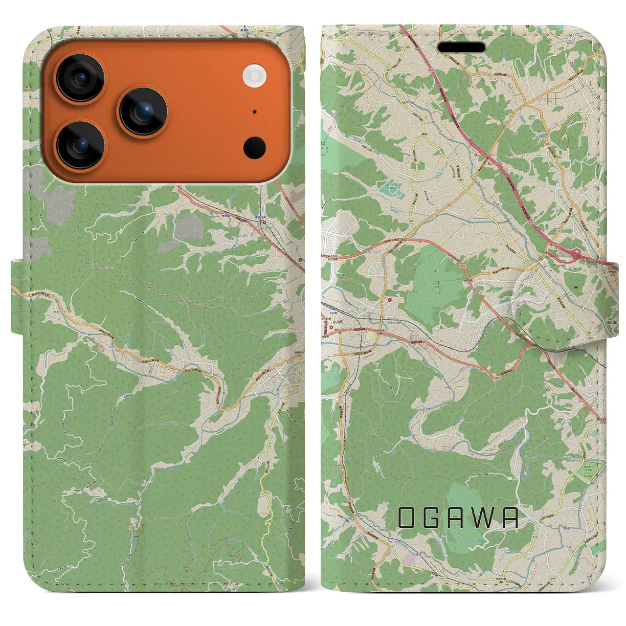 【小川(埼玉県)】地図柄iPhoneケース(手帳タイプ)ナチュラル・iPhone 17 Pro Max 用