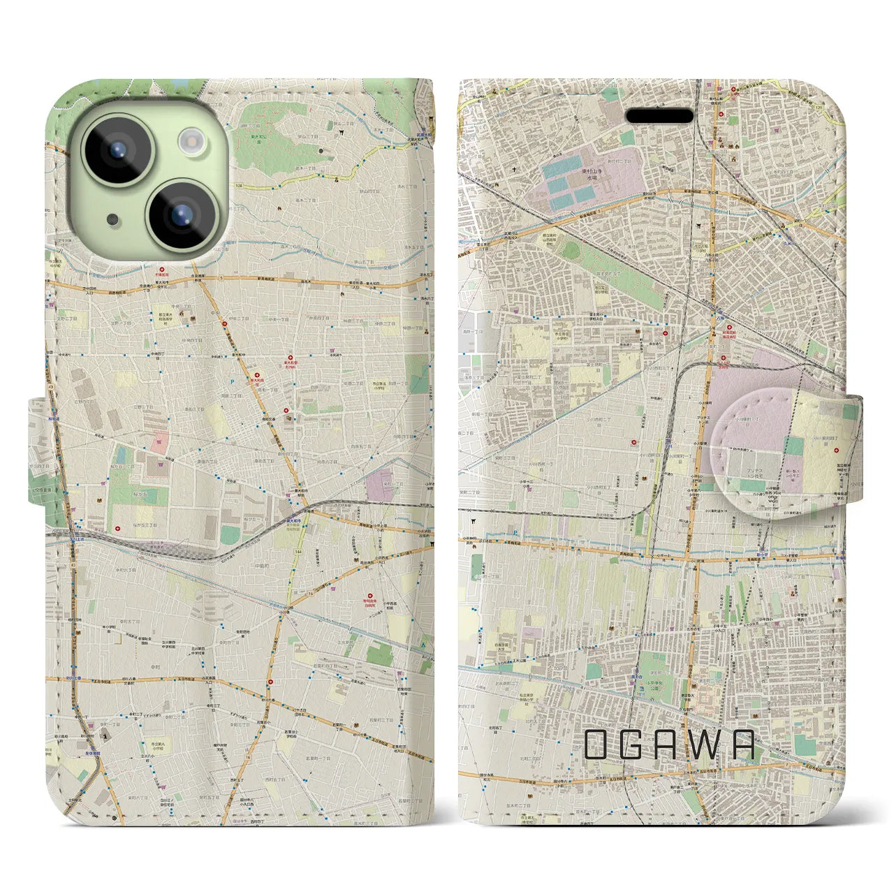 【小川(東京都)】地図柄iPhoneケース(手帳タイプ)