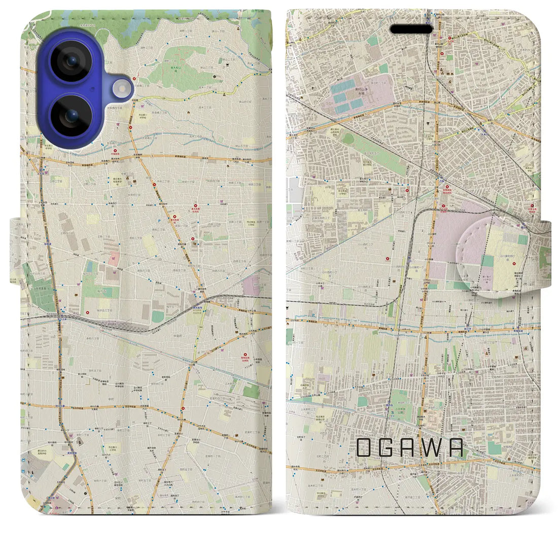 【小川(東京都)】地図柄iPhoneケース(手帳タイプ)ナチュラル・iPhone 16 Pro Max 用