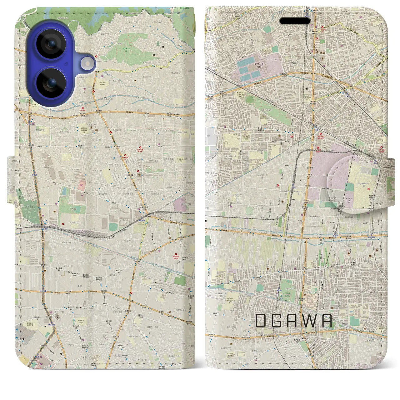 【小川(東京都)】地図柄iPhoneケース(手帳タイプ)