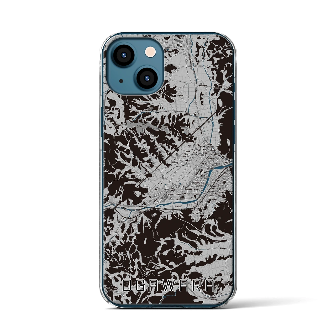 【大河原(宮城県)】地図柄iPhoneケース(クリアタイプ)モノトーン・iPhone 13 用
