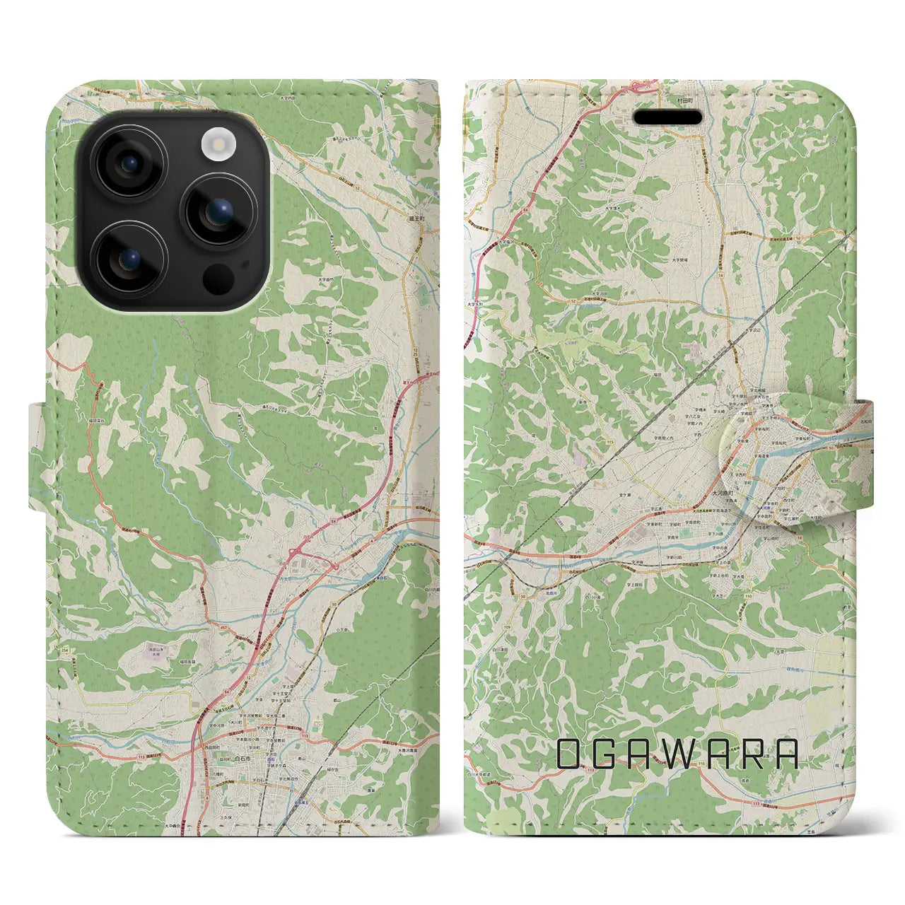 【大河原(宮城県)】地図柄iPhoneケース(手帳タイプ)ナチュラル・iPhone 16 用