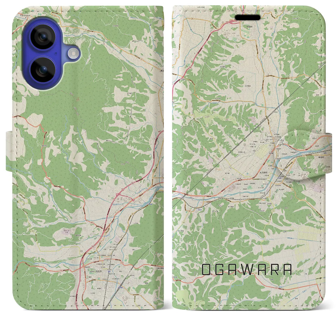 【大河原(宮城県)】地図柄iPhoneケース(手帳タイプ)ナチュラル・iPhone 16 Pro Max 用