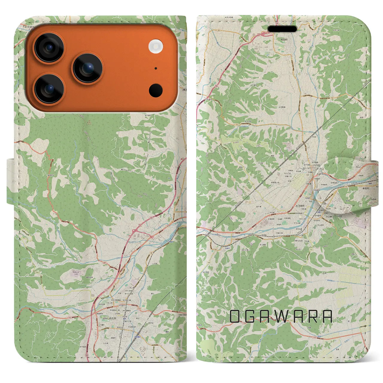 【大河原(宮城県)】地図柄iPhoneケース(手帳タイプ)モノトーン・iPhone 17 Pro Max 用