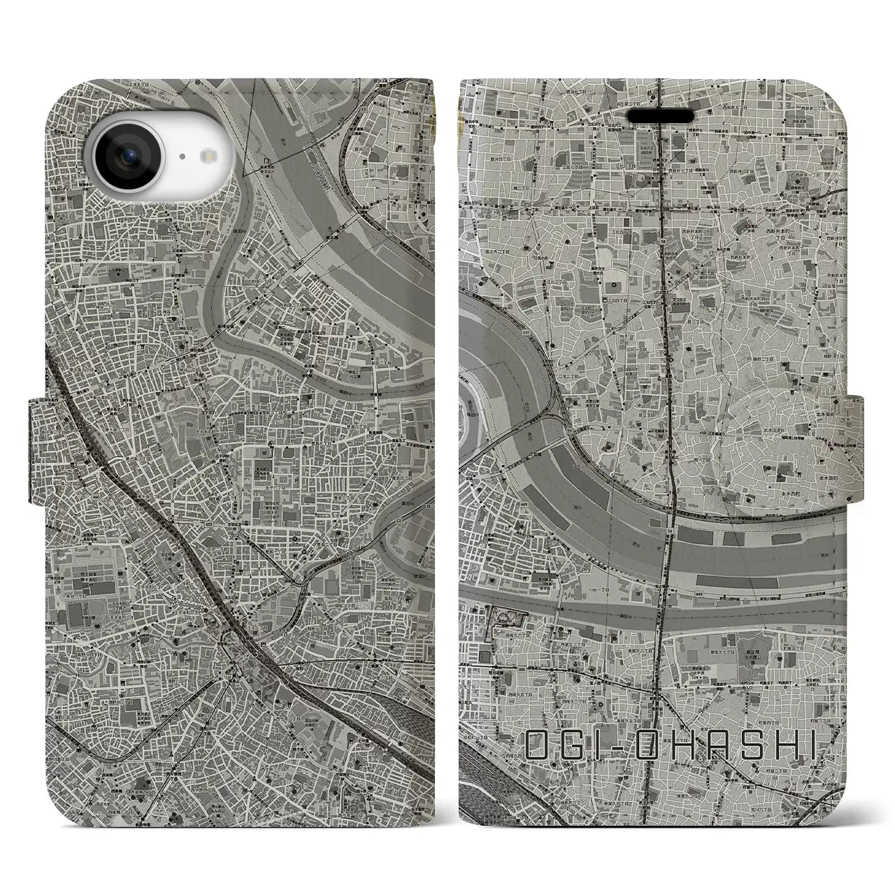 【扇大橋(東京都)】地図柄iPhoneケース(手帳タイプ)