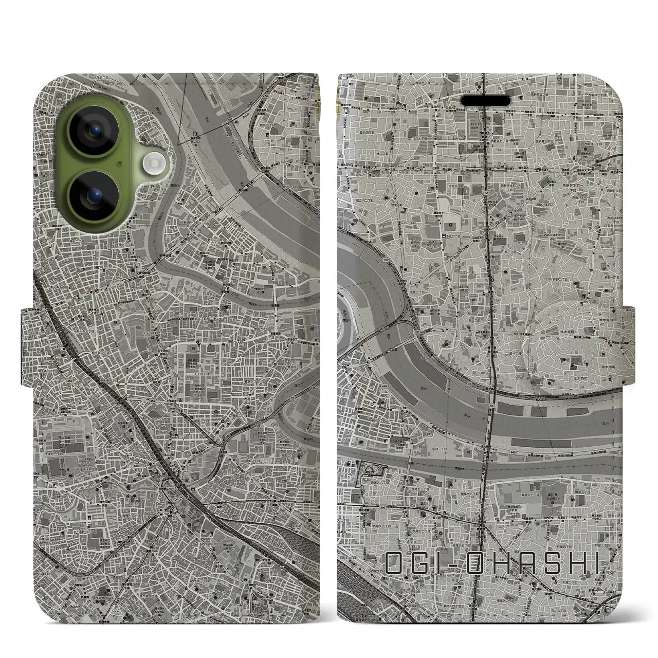 【扇大橋(東京都)】地図柄iPhoneケース(手帳タイプ)