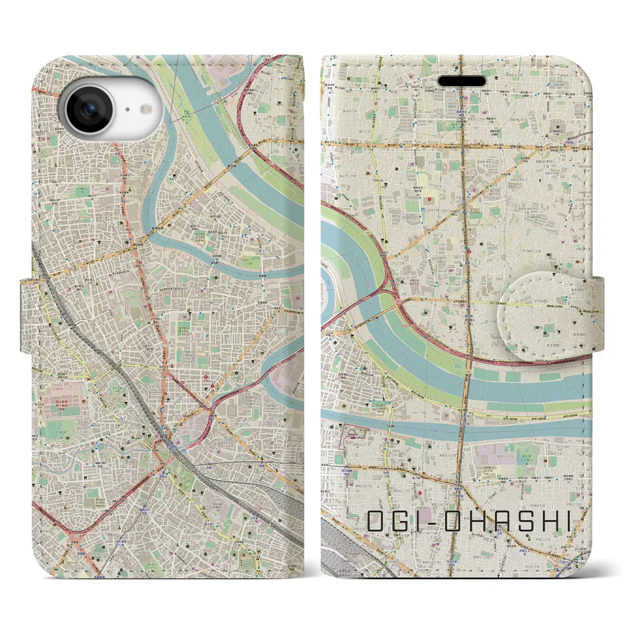 【扇大橋(東京都)】地図柄iPhoneケース(手帳タイプ)