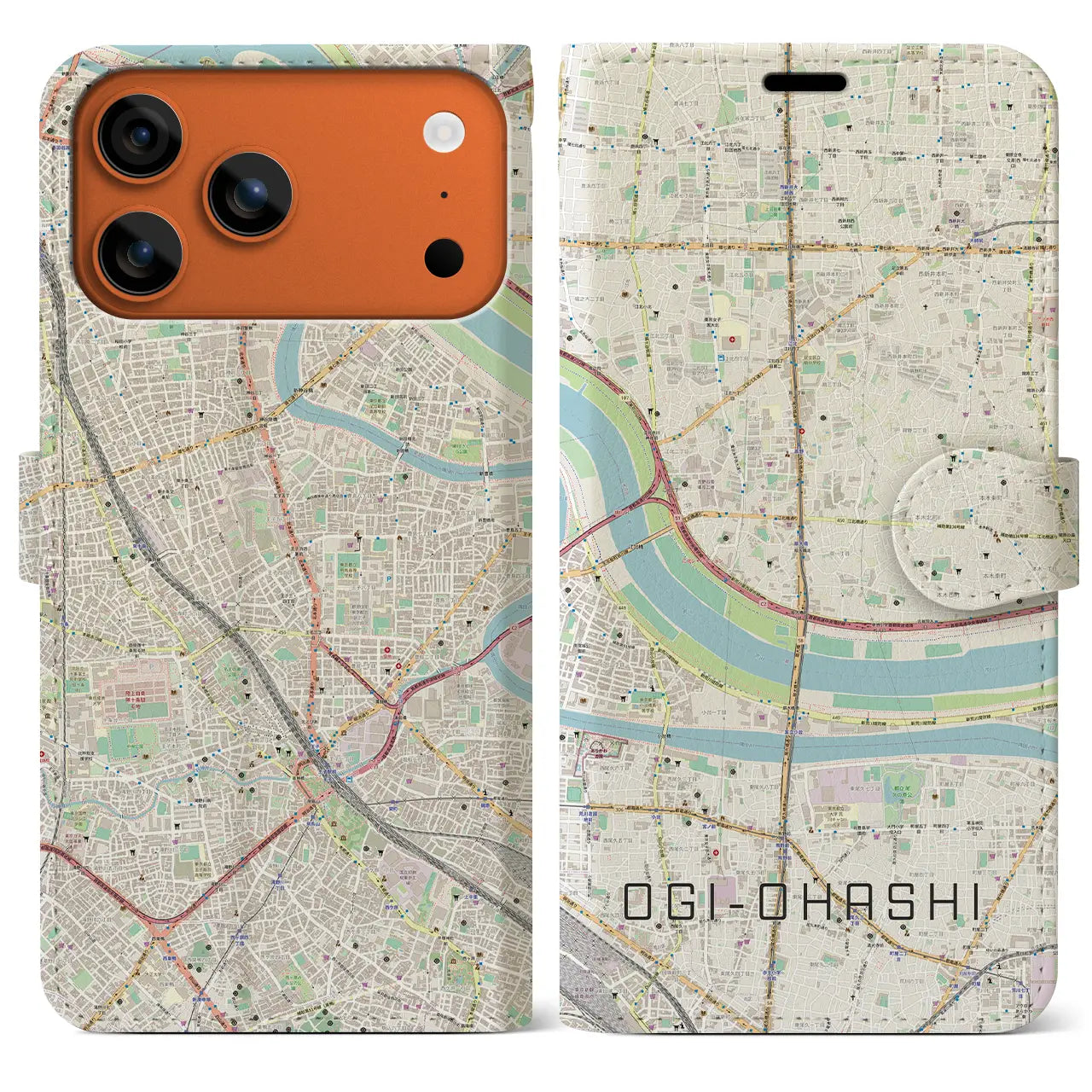 【扇大橋(東京都)】地図柄iPhoneケース(手帳タイプ)