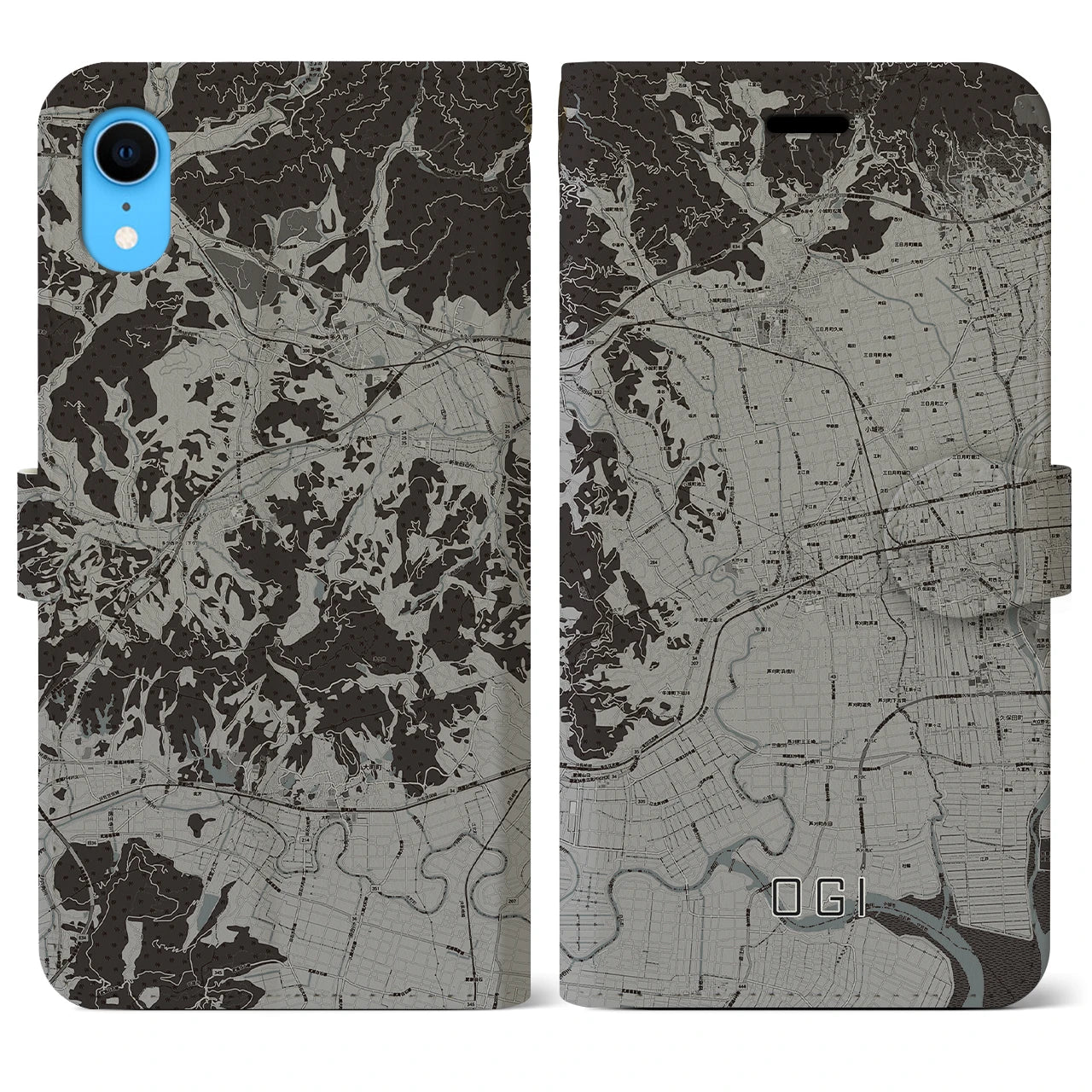 【小城(佐賀県)】地図柄iPhoneケース(手帳タイプ)モノトーン・iPhone XR 用