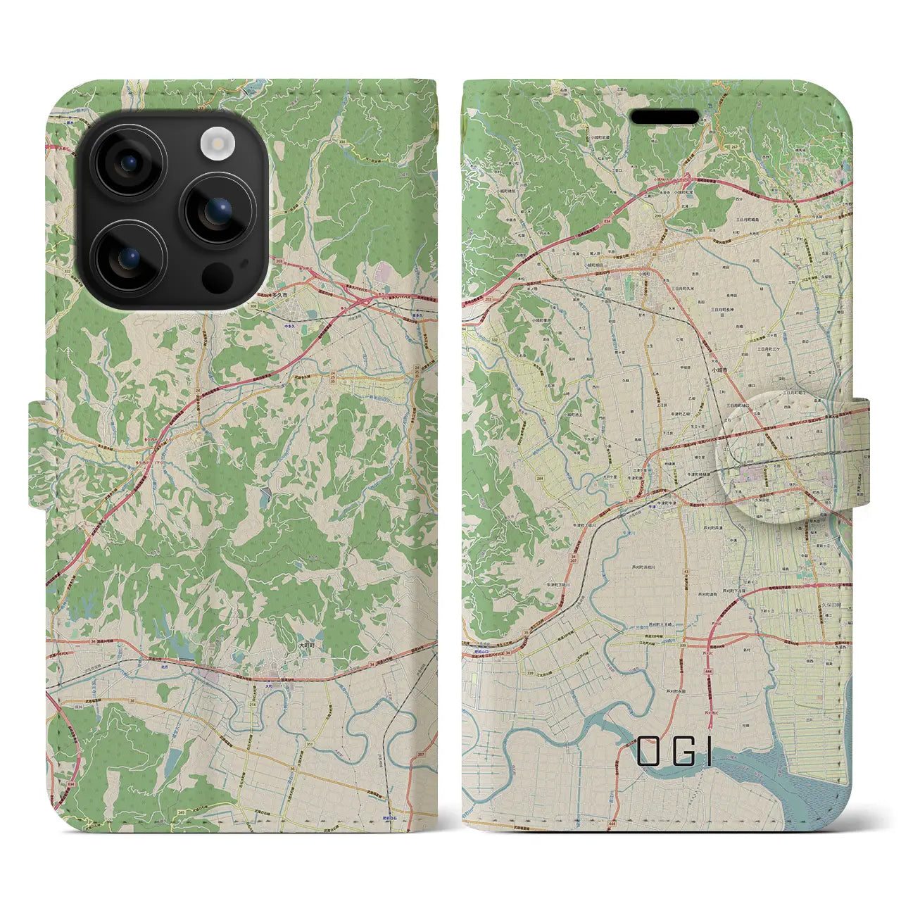 【小城(佐賀県)】地図柄iPhoneケース(手帳タイプ)ナチュラル・iPhone 16 用