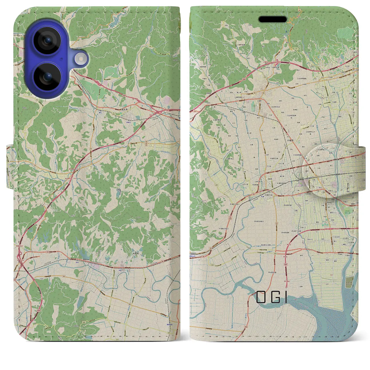 【小城(佐賀県)】地図柄iPhoneケース(手帳タイプ)ナチュラル・iPhone 16 Pro Max 用