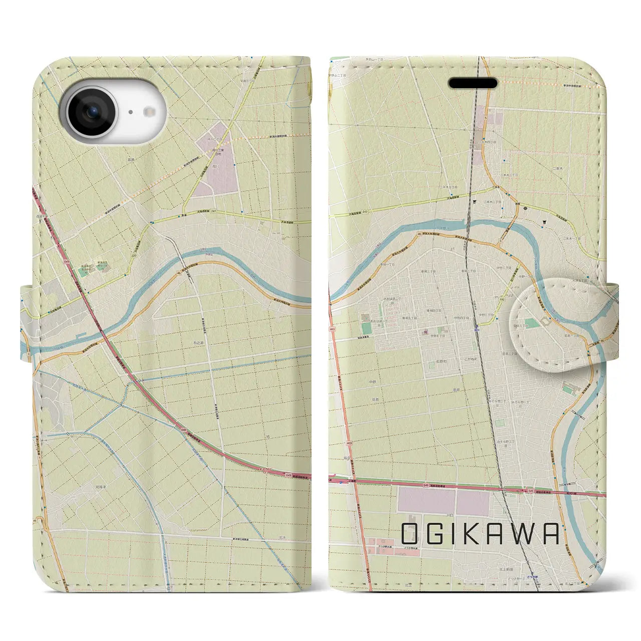【荻川(新潟県)】地図柄iPhoneケース(手帳タイプ)
