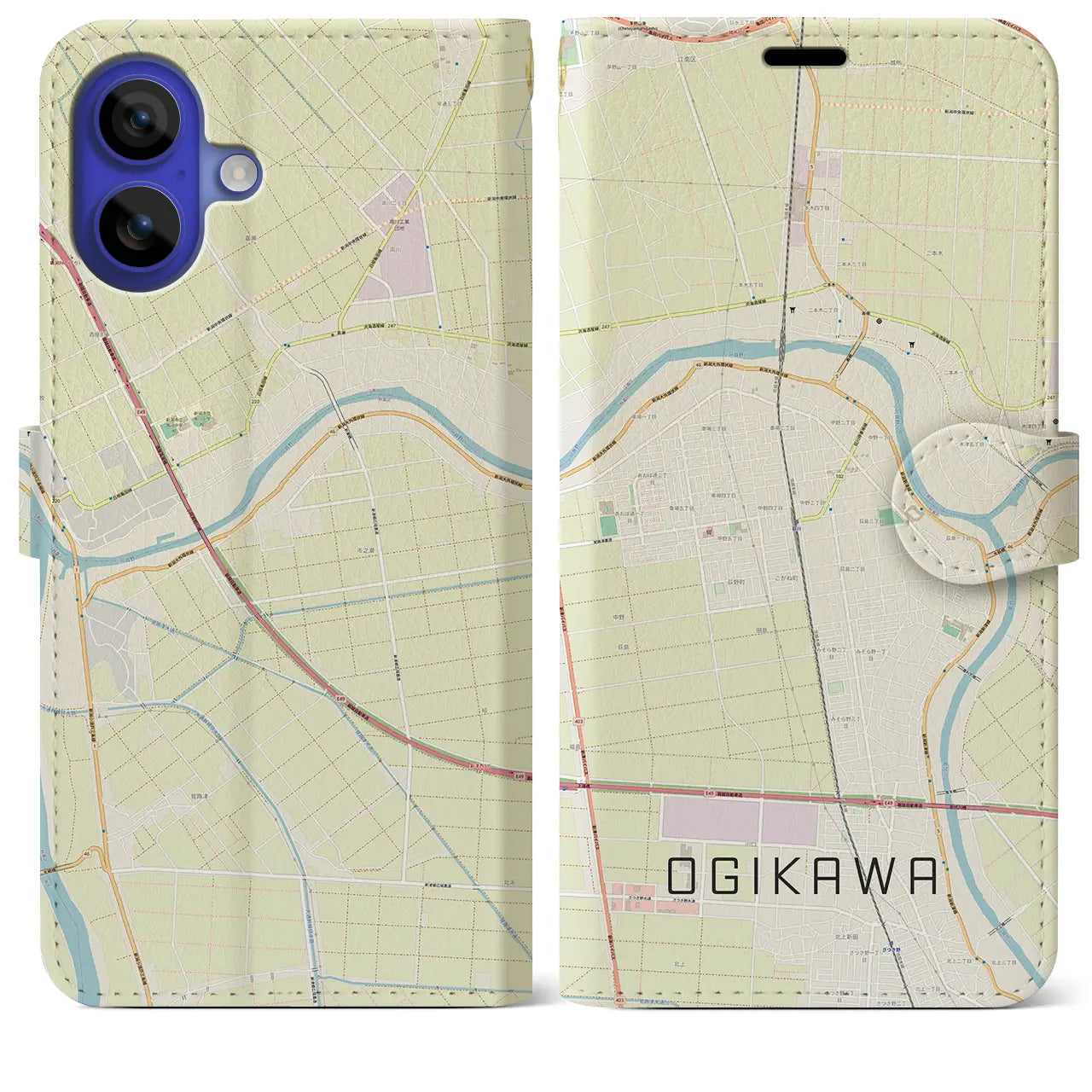 【荻川(新潟県)】地図柄iPhoneケース(手帳タイプ)