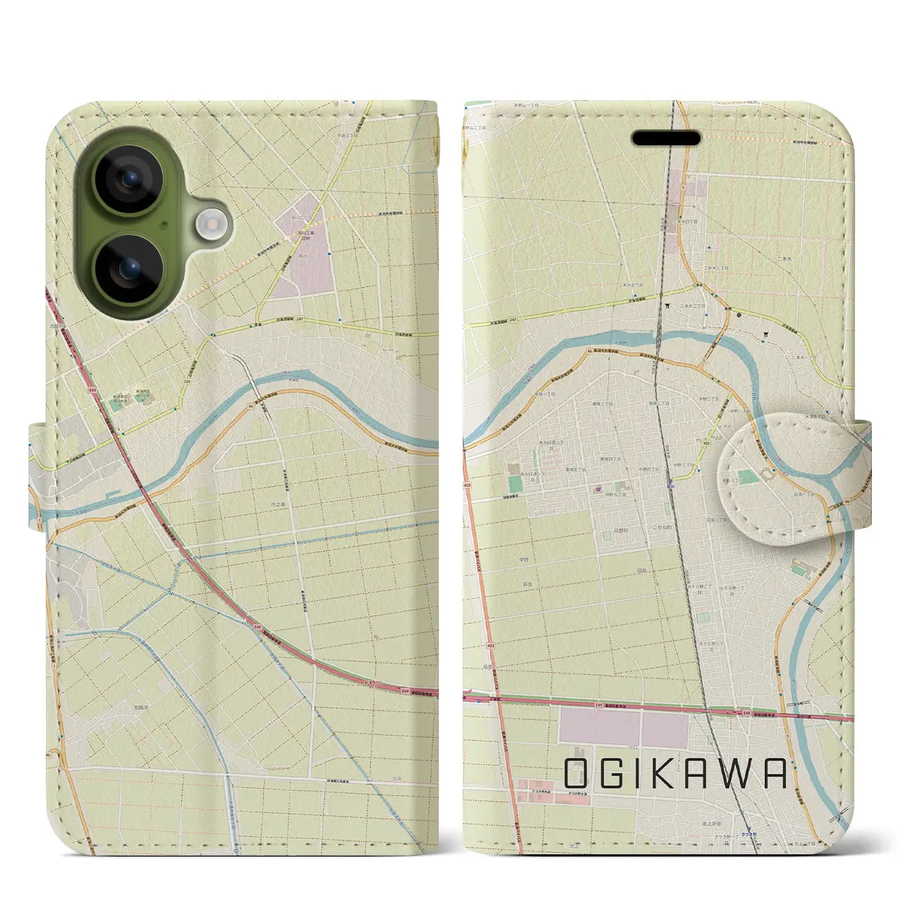 【荻川(新潟県)】地図柄iPhoneケース(手帳タイプ)