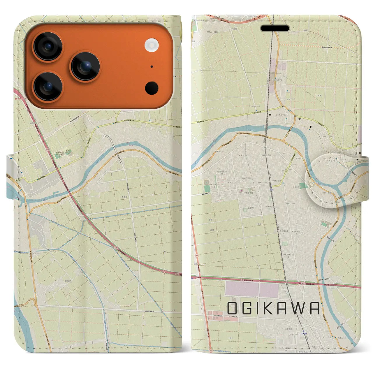 【荻川(新潟県)】地図柄iPhoneケース(手帳タイプ)