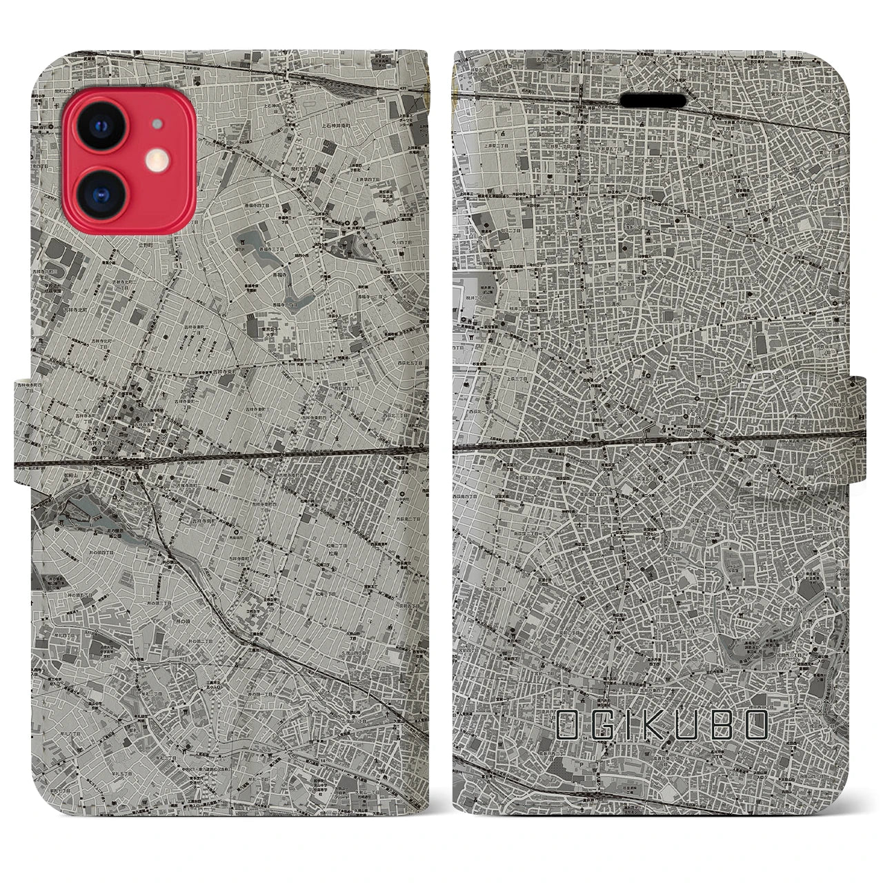 【荻窪2(東京都)】地図柄iPhoneケース(手帳タイプ)モノトーン・iPhone 11 用