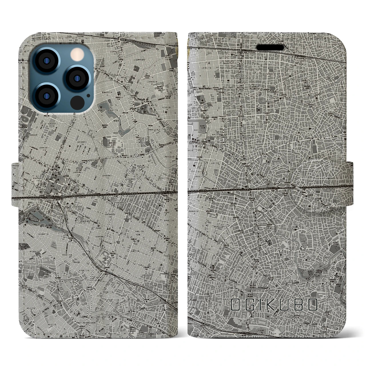 【荻窪2(東京都)】地図柄iPhoneケース(手帳タイプ)モノトーン・iPhone 12 / 12 Pro 用