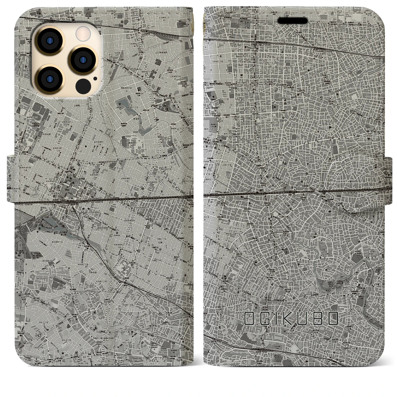 【荻窪2(東京都)】地図柄iPhoneケース(手帳タイプ)モノトーン・iPhone 12 Pro Max 用