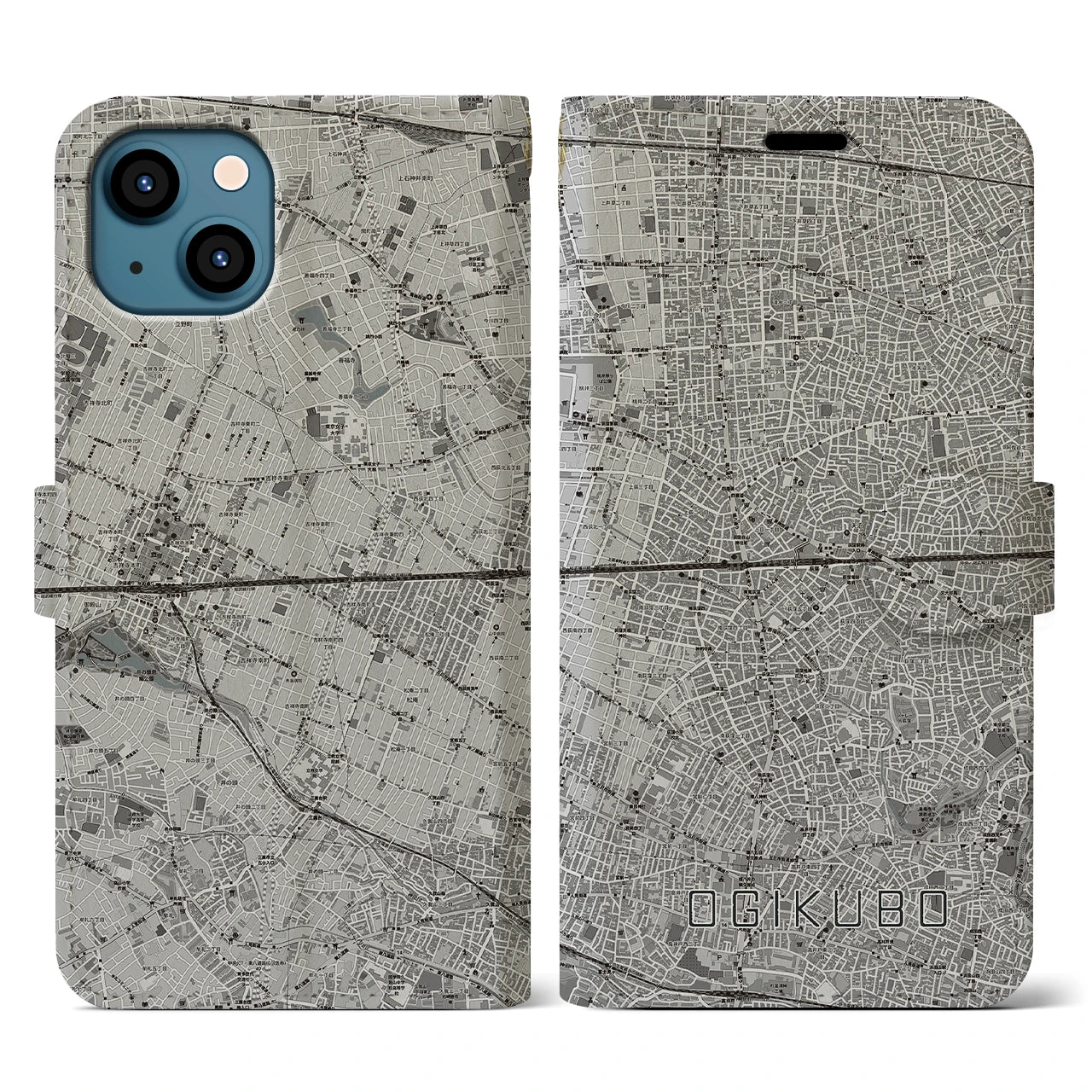 【荻窪2(東京都)】地図柄iPhoneケース(手帳タイプ)モノトーン・iPhone 13 用
