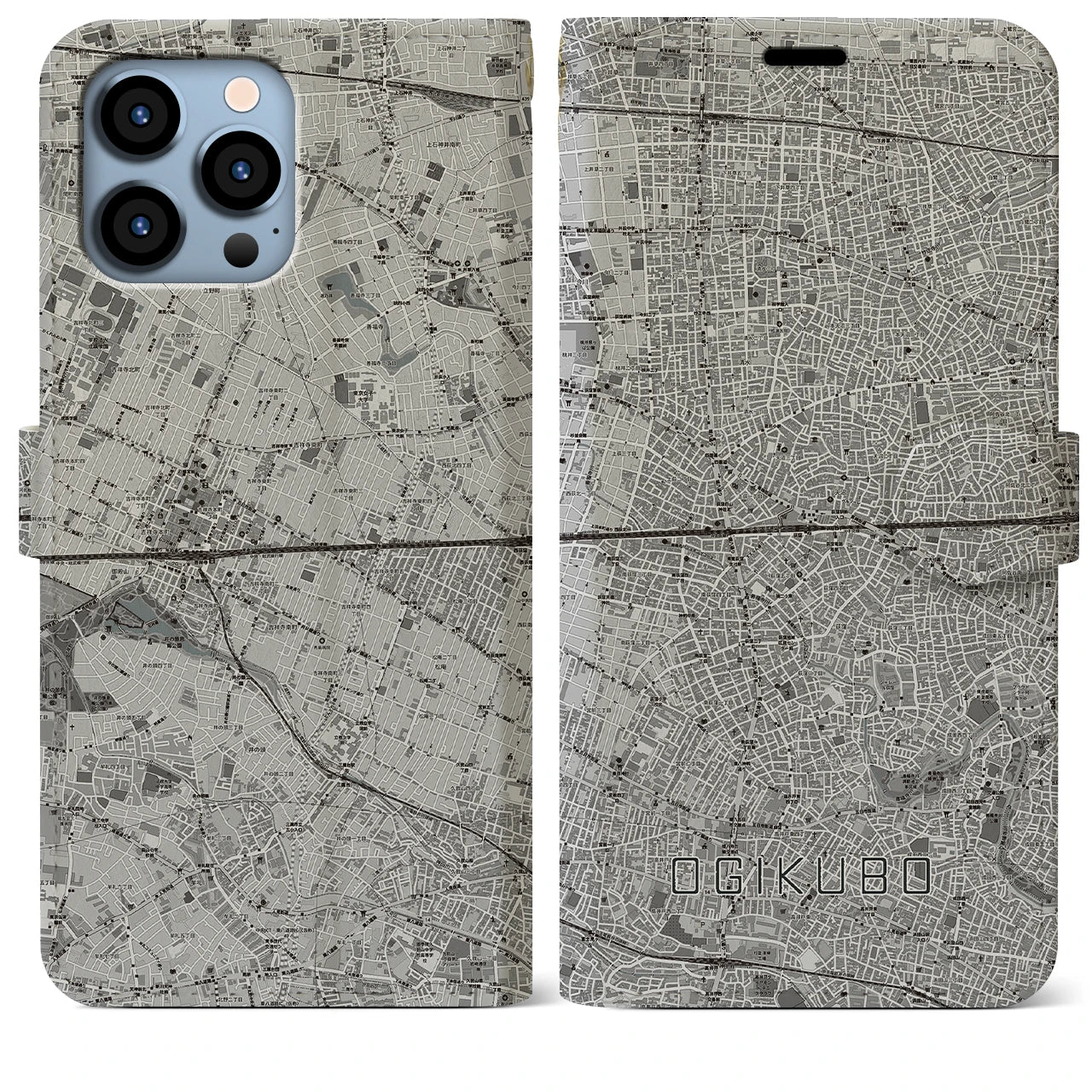【荻窪2(東京都)】地図柄iPhoneケース(手帳タイプ)モノトーン・iPhone 13 Pro Max 用
