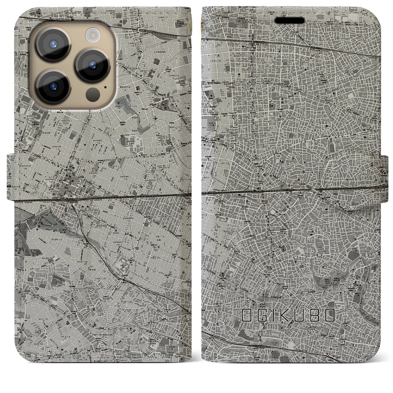 【荻窪2(東京都)】地図柄iPhoneケース(手帳タイプ)モノトーン・iPhone 14 Pro Max 用