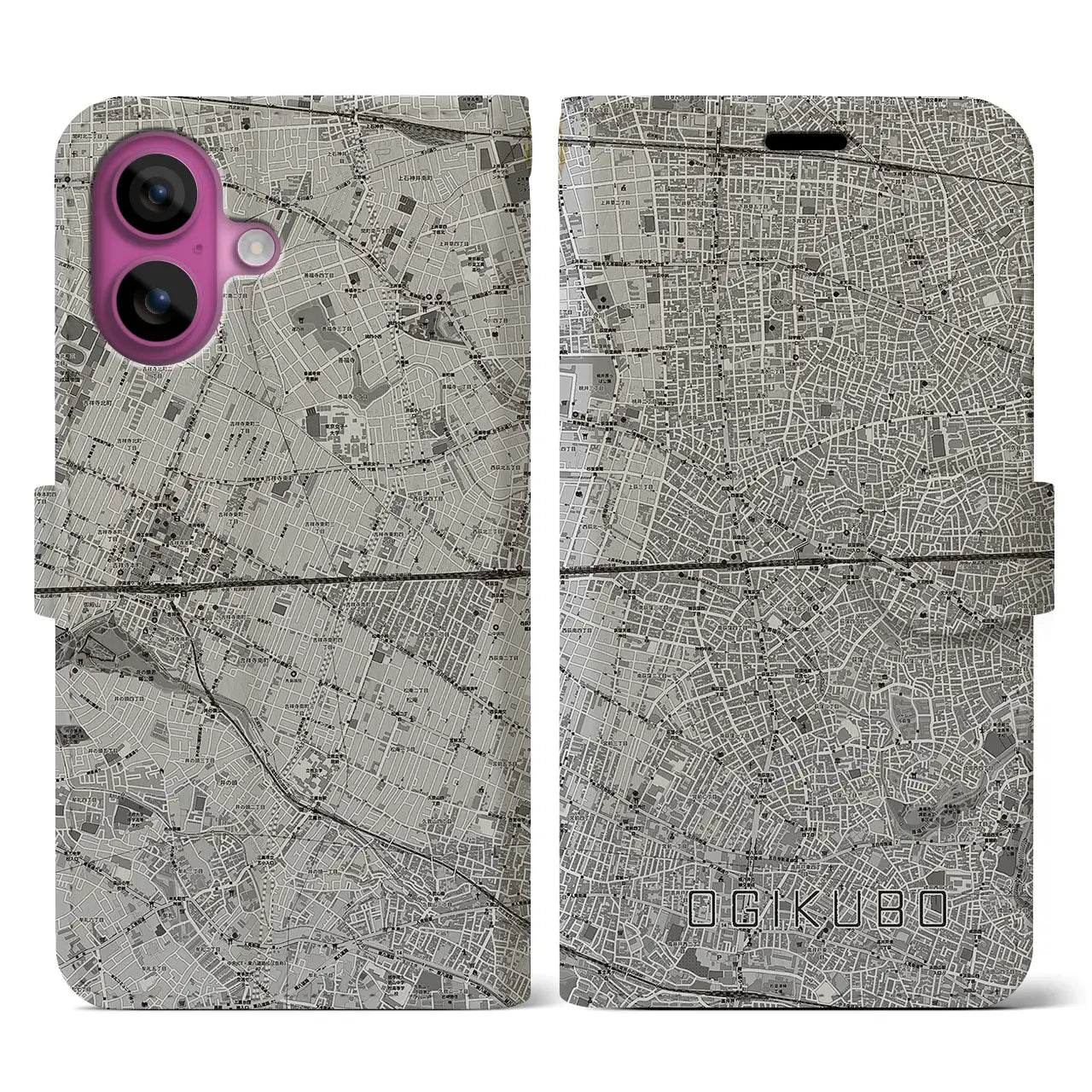 【荻窪2(東京都)】地図柄iPhoneケース(手帳タイプ)モノトーン・iPhone 16 Pro 用