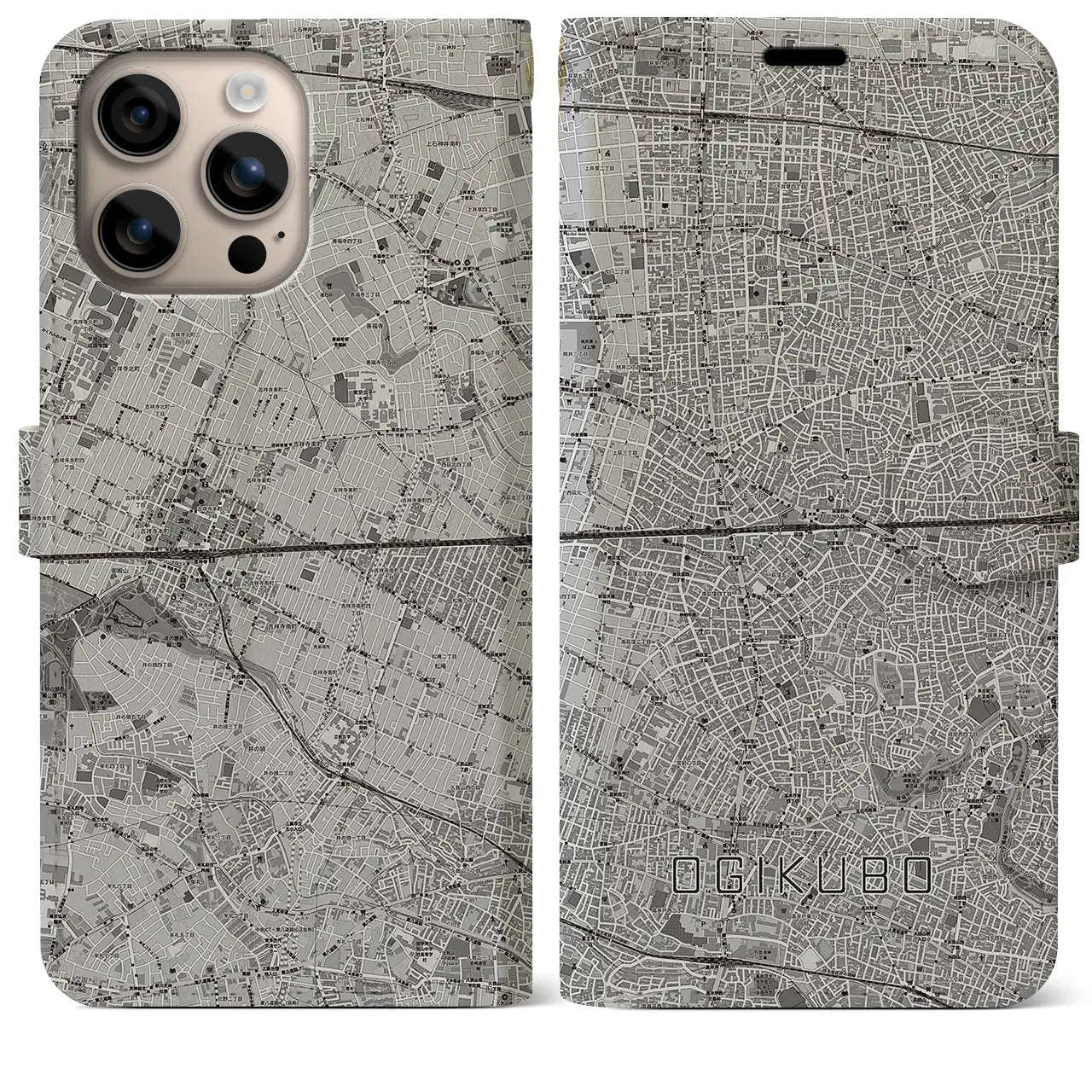 【荻窪2(東京都)】地図柄iPhoneケース(手帳タイプ)モノトーン・iPhone 16 Plus 用