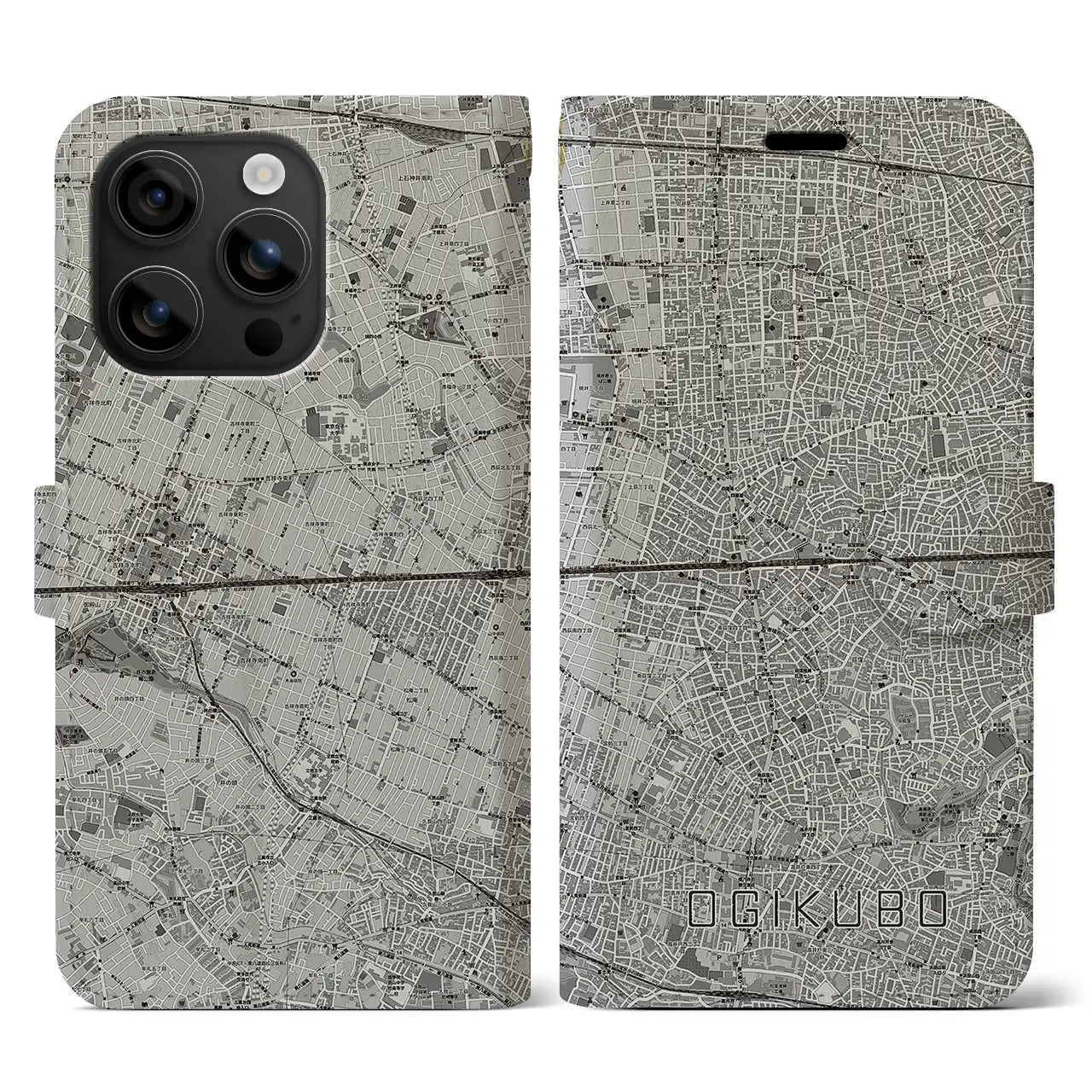 【荻窪2(東京都)】地図柄iPhoneケース(手帳タイプ)モノトーン・iPhone 16 用