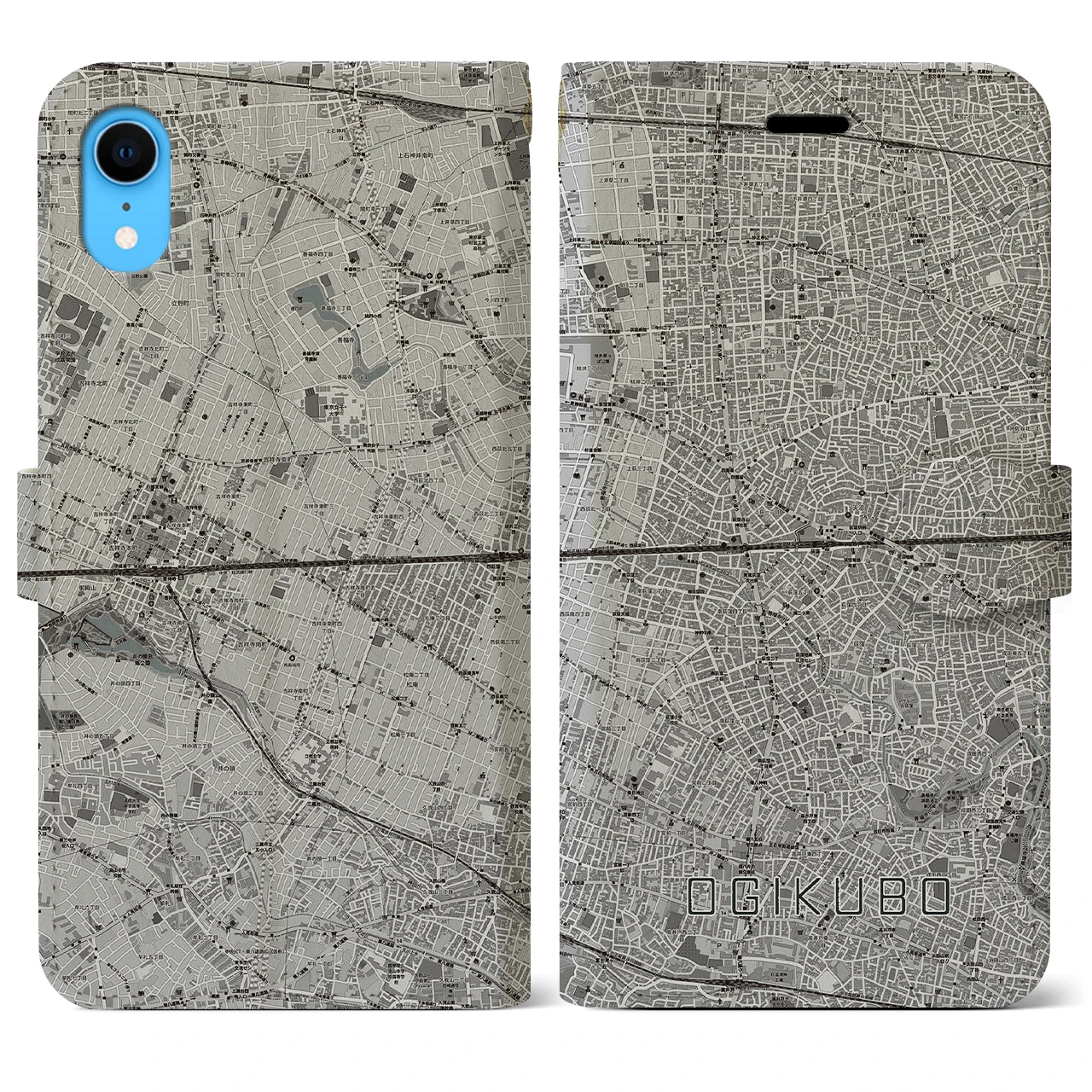 【荻窪2(東京都)】地図柄iPhoneケース(手帳タイプ)モノトーン・iPhone XR 用