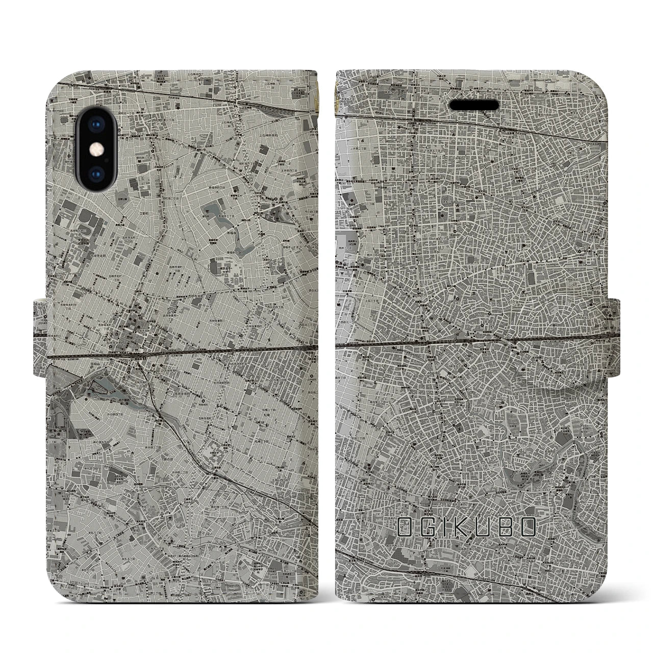 【荻窪2(東京都)】地図柄iPhoneケース(手帳タイプ)モノトーン・iPhone XS / X 用