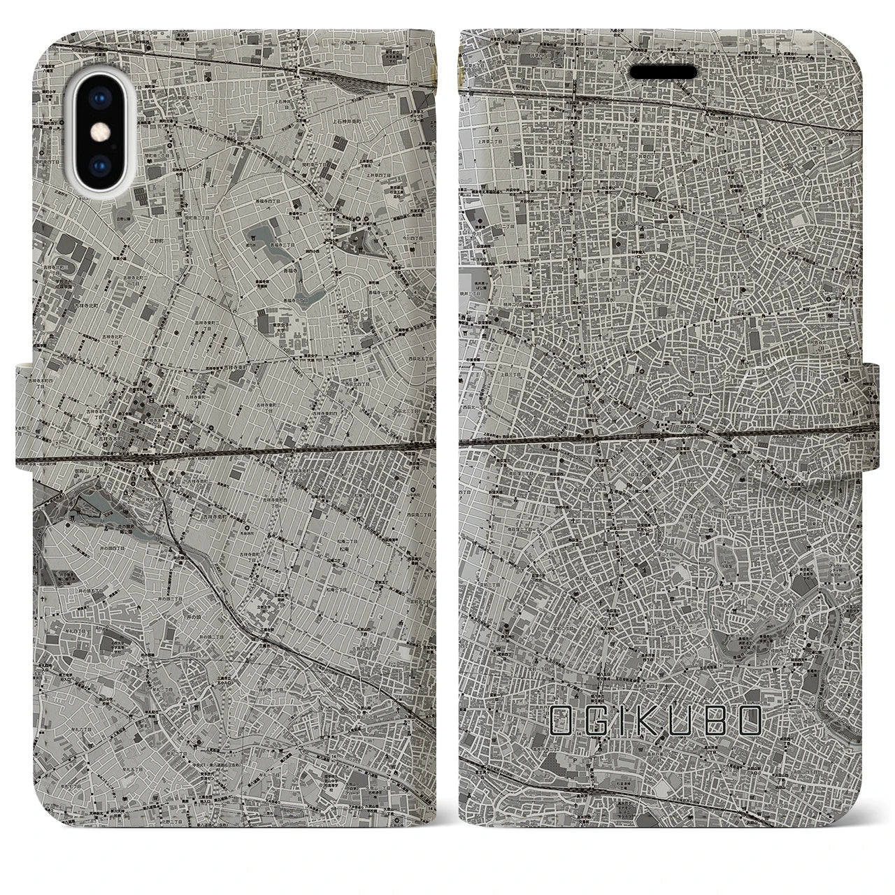 【荻窪2(東京都)】地図柄iPhoneケース(手帳タイプ)モノトーン・iPhone XS Max 用