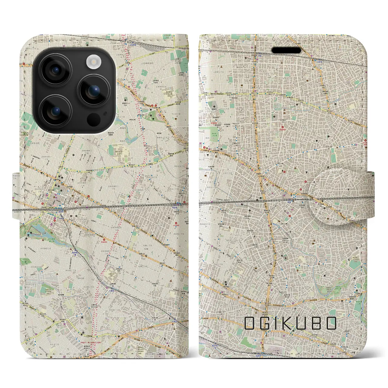 【荻窪2(東京都)】地図柄iPhoneケース(手帳タイプ)ナチュラル・iPhone 16 用