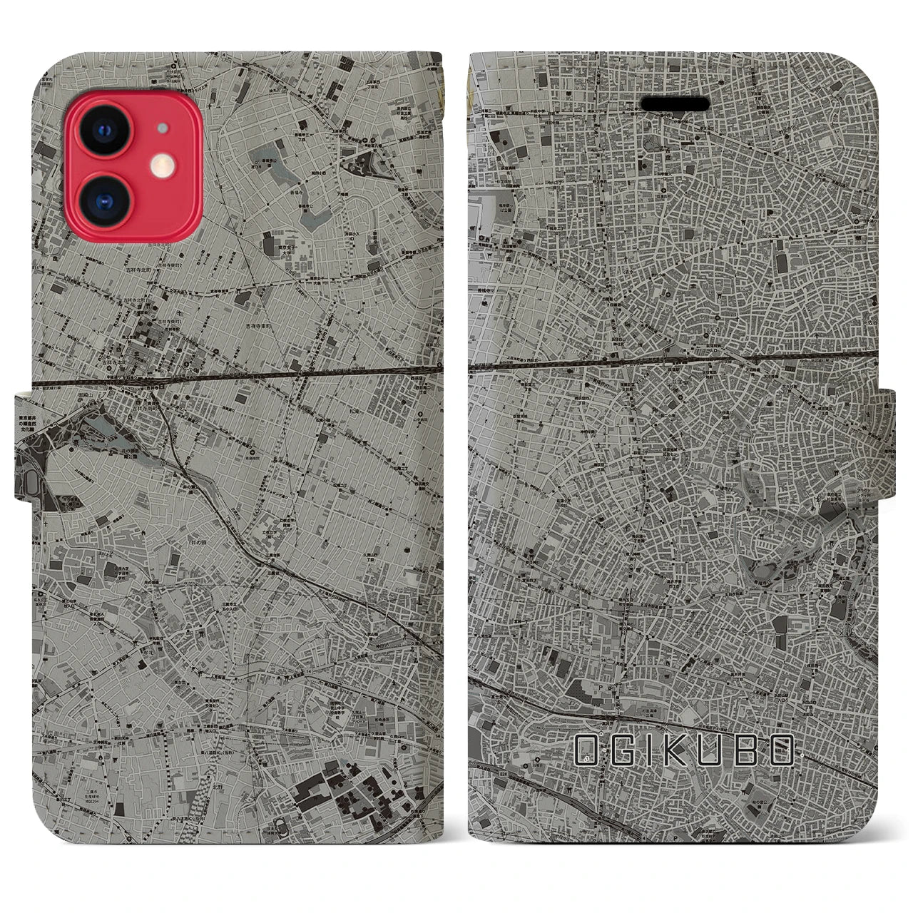 【荻窪(東京都)】地図柄iPhoneケース(手帳タイプ)モノトーン・iPhone 11 用