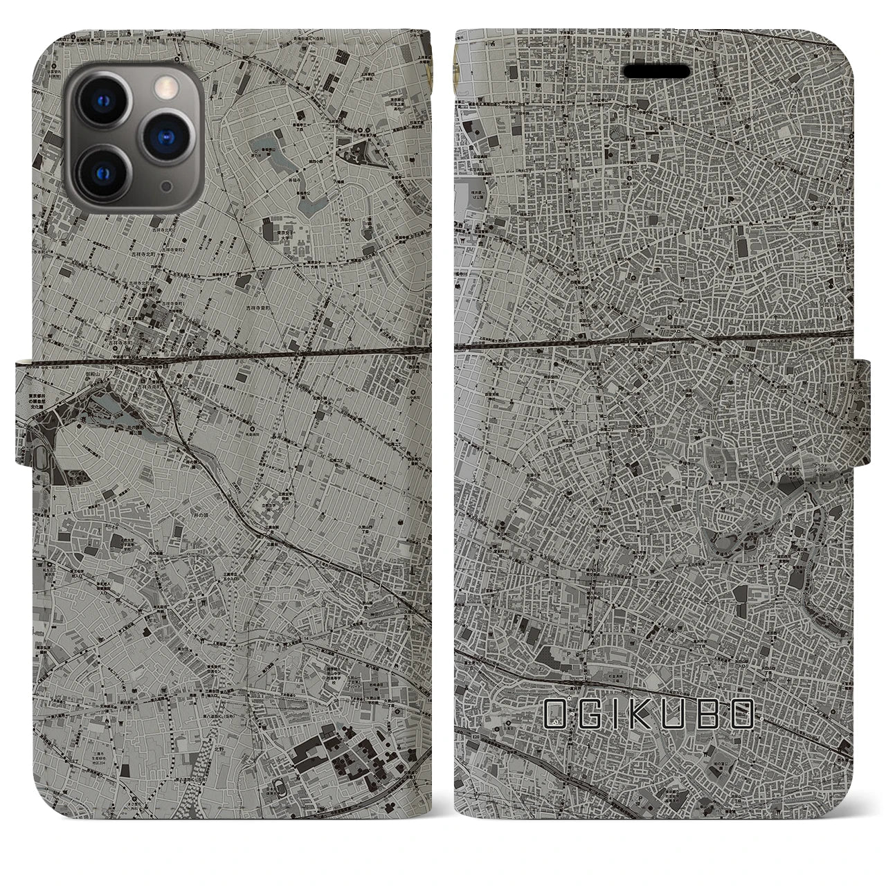 【荻窪(東京都)】地図柄iPhoneケース(手帳タイプ)モノトーン・iPhone 11 Pro Max 用