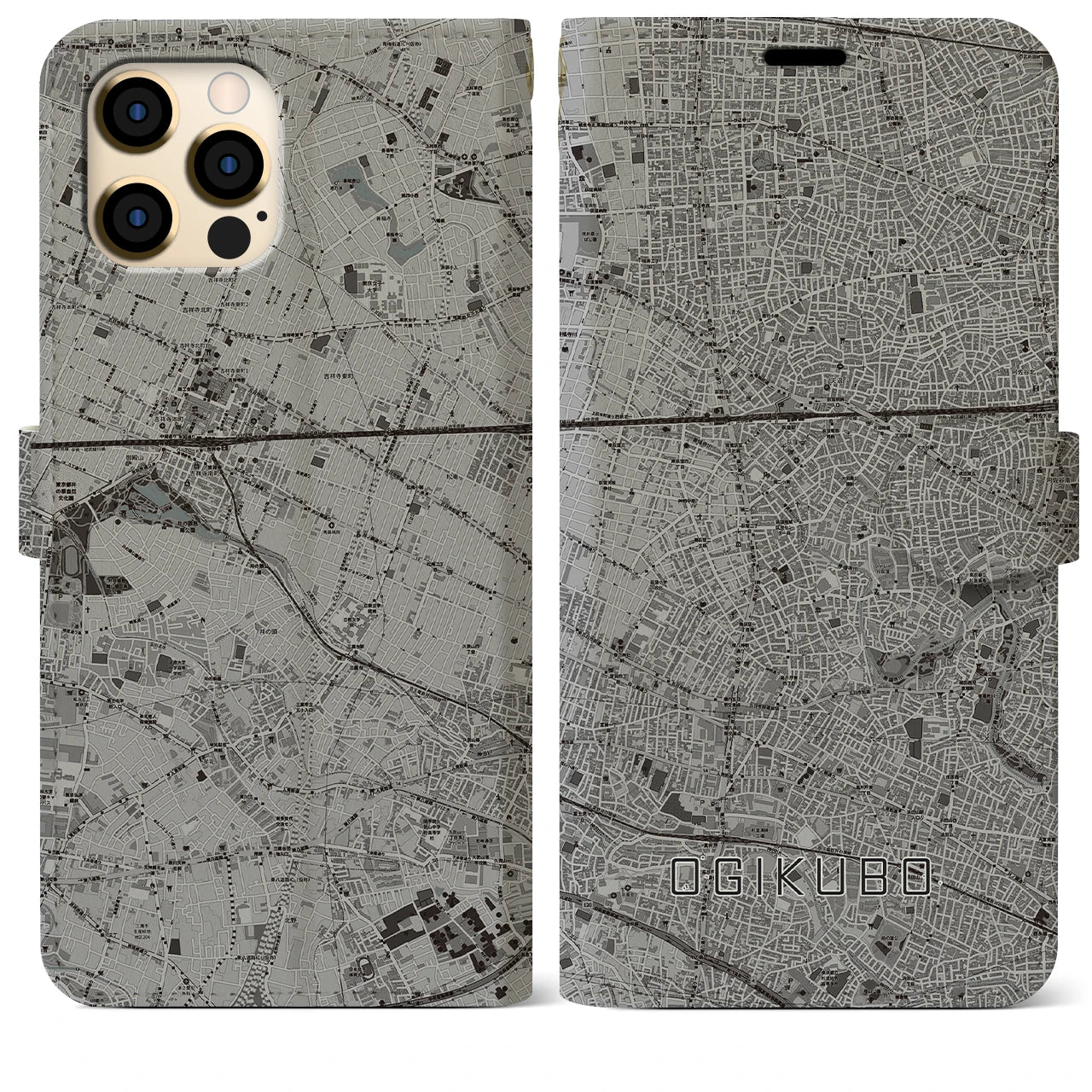 【荻窪(東京都)】地図柄iPhoneケース(手帳タイプ)モノトーン・iPhone 12 Pro Max 用