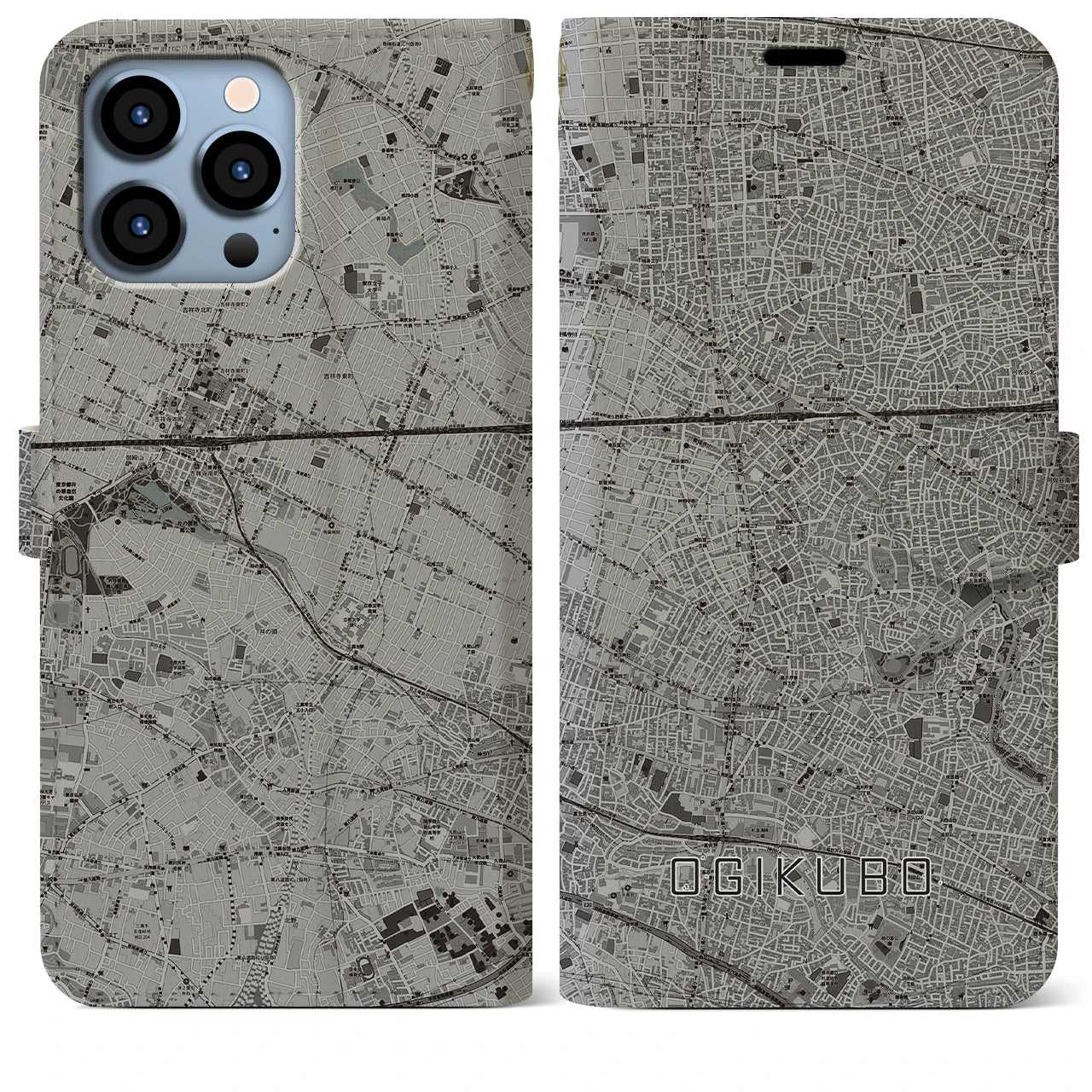 【荻窪(東京都)】地図柄iPhoneケース(手帳タイプ)モノトーン・iPhone 13 Pro Max 用
