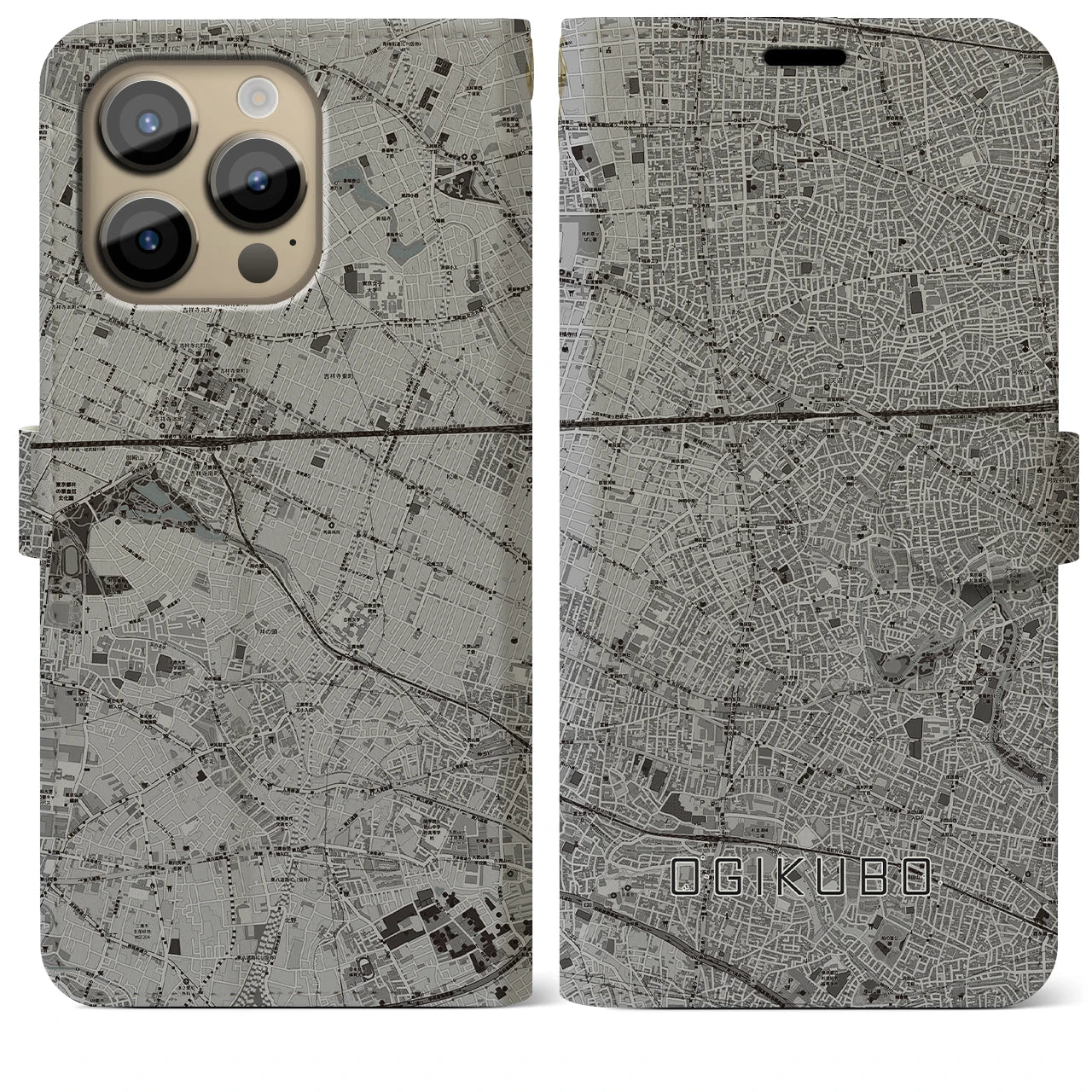 【荻窪(東京都)】地図柄iPhoneケース(手帳タイプ)モノトーン・iPhone 14 Pro Max 用