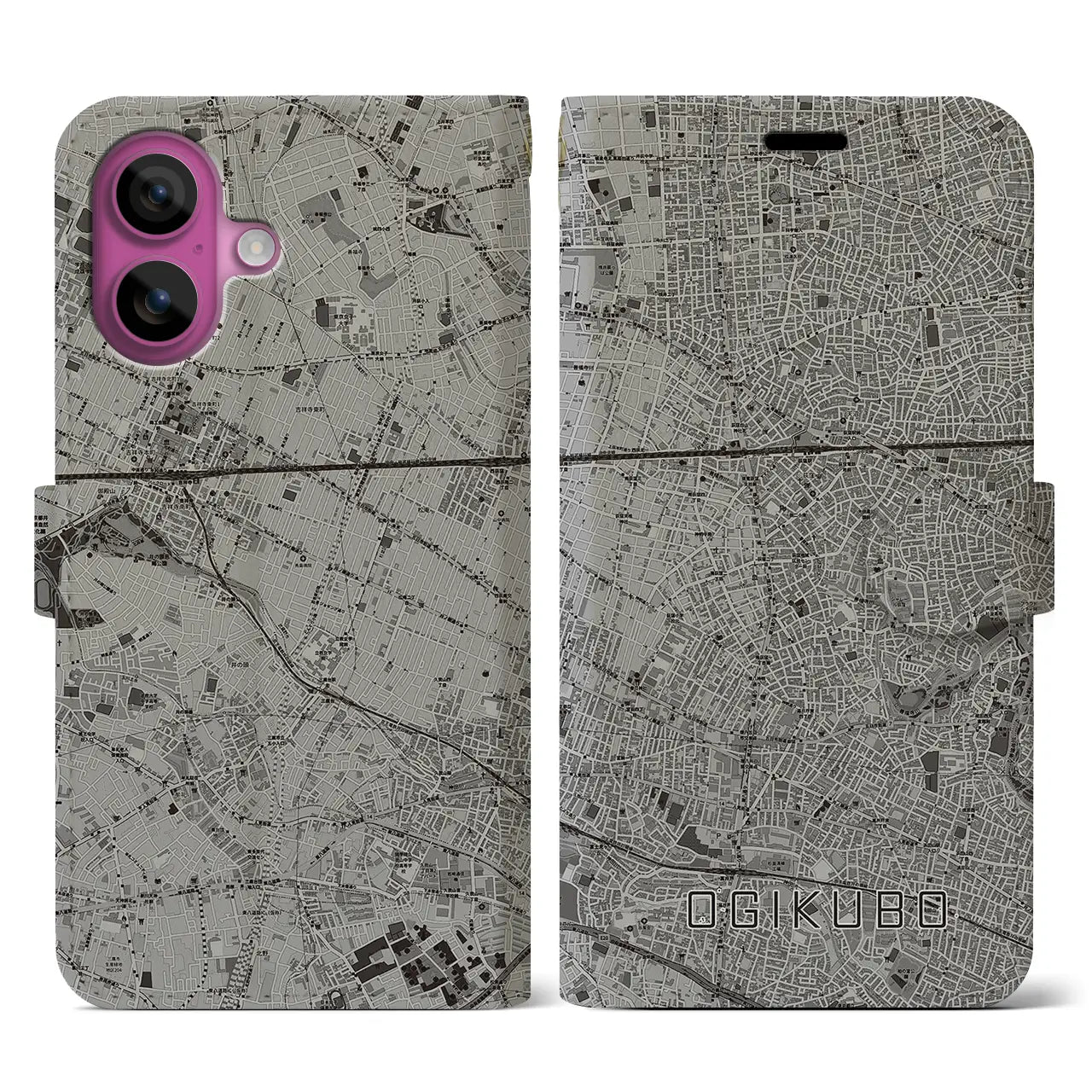 【荻窪(東京都)】地図柄iPhoneケース(手帳タイプ)モノトーン・iPhone 16 Pro 用