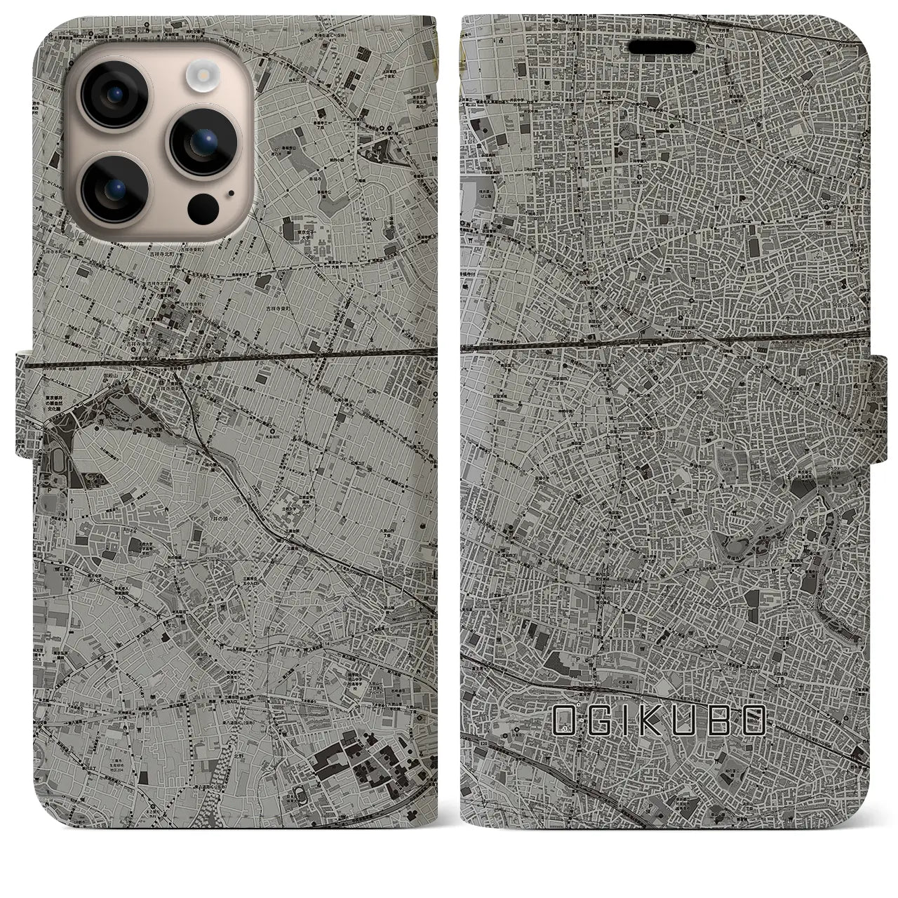 【荻窪(東京都)】地図柄iPhoneケース(手帳タイプ)モノトーン・iPhone 16 Plus 用