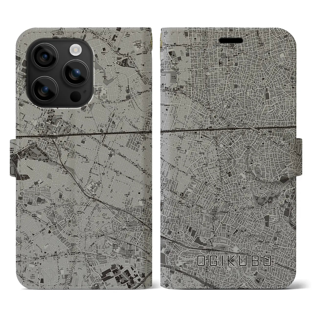 【荻窪(東京都)】地図柄iPhoneケース(手帳タイプ)モノトーン・iPhone 16 用