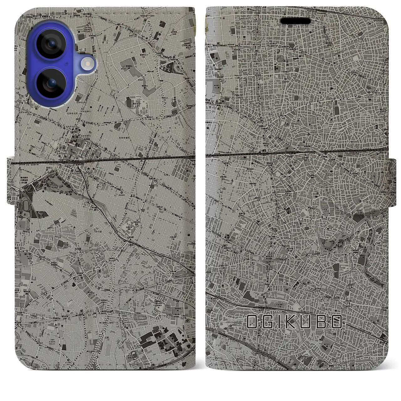 【荻窪(東京都)】地図柄iPhoneケース(手帳タイプ)モノトーン・iPhone 16 Pro Max 用