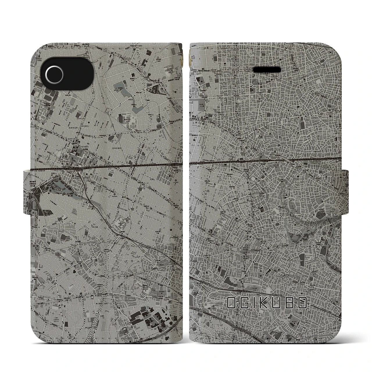 【荻窪(東京都)】地図柄iPhoneケース(手帳タイプ)モノトーン・iPhone SE(第3 / 第2世代) / 8 / 7 / 6s / 6 用